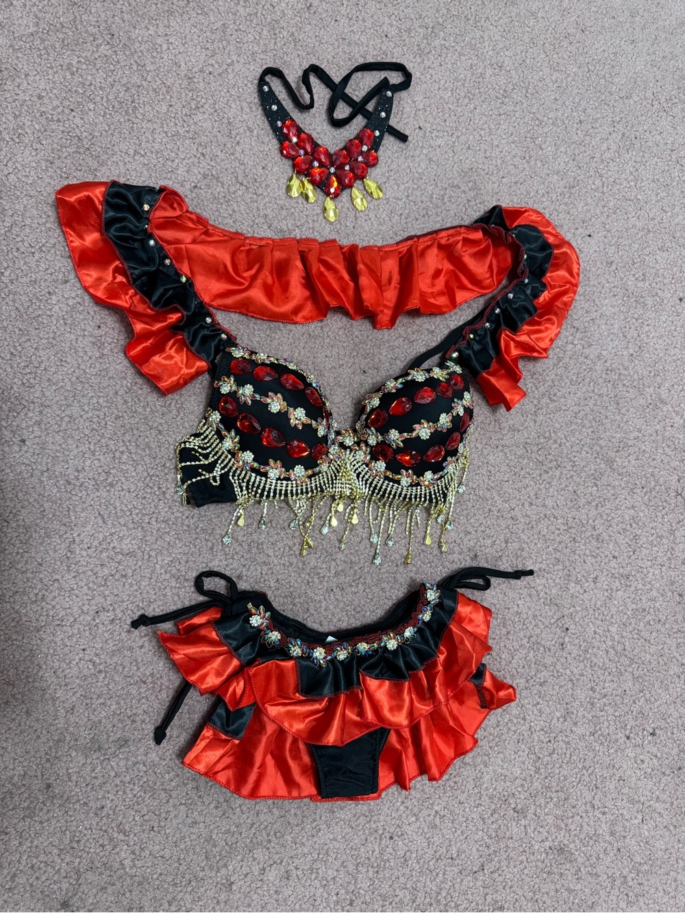 New L red jeweled black bra top lingerie festival rave outfit carnival beaded - Picture 11 of 13